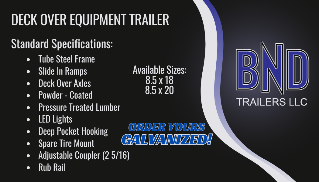 Deck Over Trailer Standard Equipment Specs
